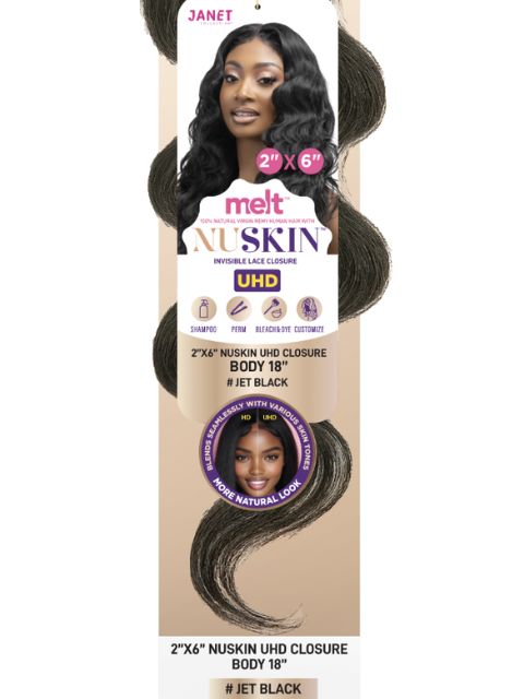 
                  
                    Janet MELT NUSKIN UHD Virgin Remy Human Hair 2x6 Swiss Lace Closure BODY
                  
                