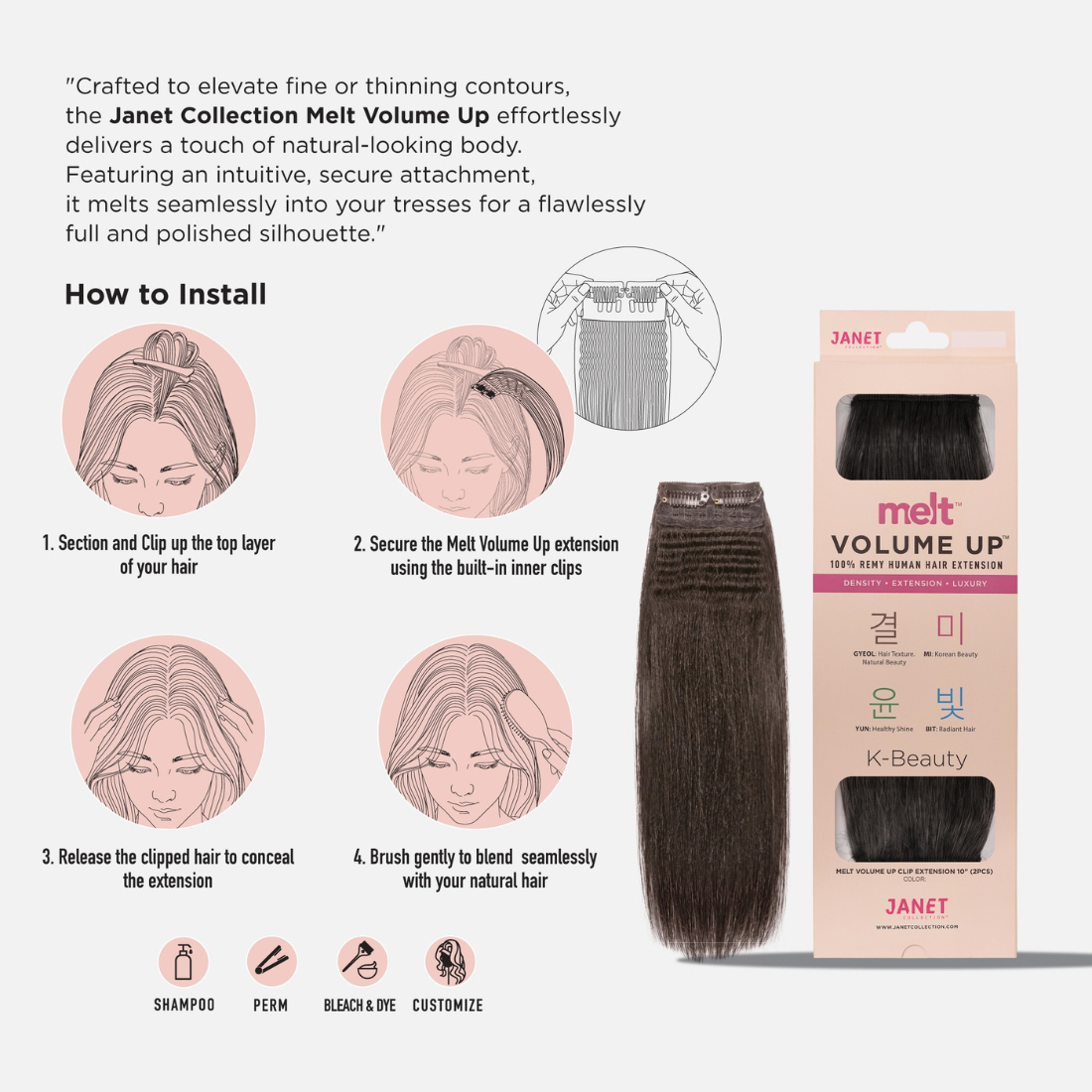 
                  
                    Janet Collection Melt Volume Up 10" 100% Remy Human Hair Clip-In Extension – 2PCS
                  
                