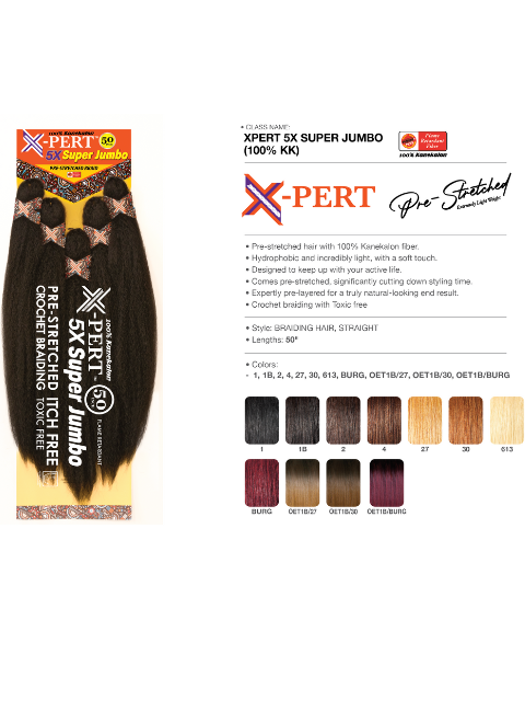 
                  
                    Janet Collection X-PERT Kanekalon 5X SUPER JUMBO Pre-Stretched ITCH FREE Braiding Hair
                  
                